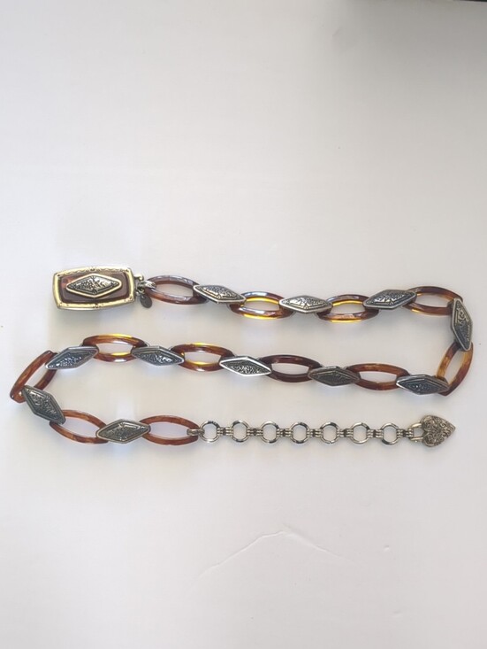 Brighton Accessories - Vintage 1996 Brighton Tortoiseshell Acrylic Link Belt Antique Silver Accents